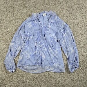 Joie Blue Floral Chiffon Blouse Medium Periwinkle Split Tie Neck Boho Romantic